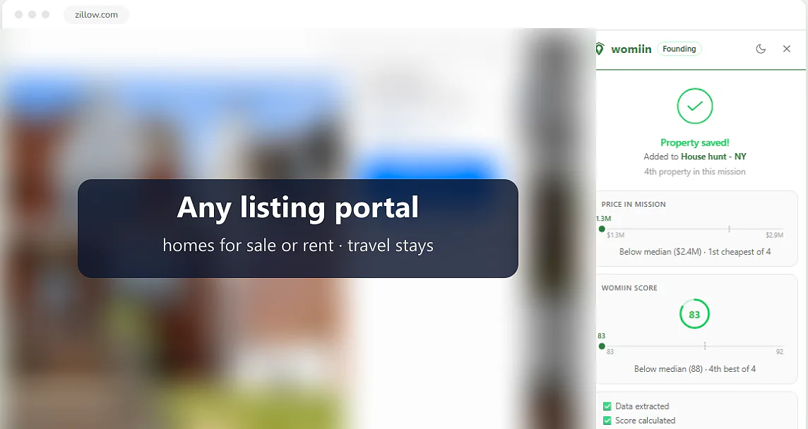 Saving a listing to womiin straight from the browser extension
